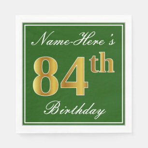 Elegant Green, Faux Gold 84th Birthday + naam Servet