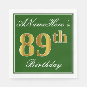 Elegant Green, Faux Gold 89th Birthday + naam Servetten