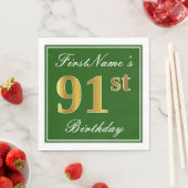 Elegant Green, Faux Gold 91st Birthday + naam Servetten (Insitu)