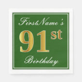 Elegant Green, Faux Gold 91st Birthday + naam Servetten (Voorkant)