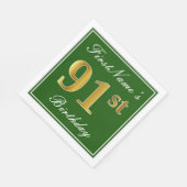 Elegant Green, Faux Gold 91st Birthday + naam Servetten (Hoek)