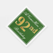 Elegant Green, Faux Gold 92nd Birthday + Name Servetten (Hoek)