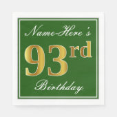 Elegant Green, Faux Gold 93rd Birthday + naam Servetten (Voorkant)
