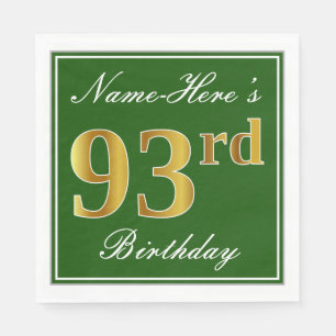 Elegant Green, Faux Gold 93rd Birthday + naam Servetten