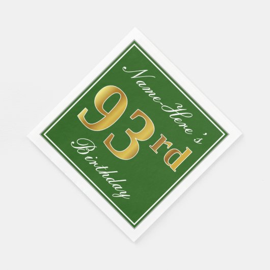 Elegant Green, Faux Gold 93rd Birthday + naam Servetten (Hoek)