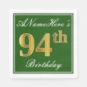 Elegant Green, Faux Gold 94th Birthday + naam Servetten (Voorkant)