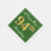 Elegant Green, Faux Gold 94th Birthday + naam Servetten (Hoek)