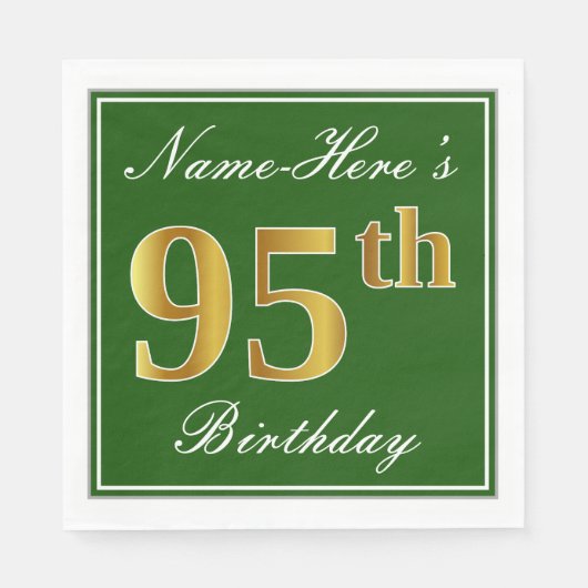 Elegant Green, Faux Gold 95th Birthday + Naam Servet (Voorkant)