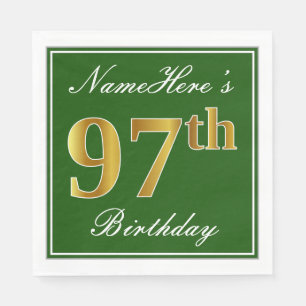 Elegant Green, Faux Gold 97th Birthday + Naam Servet
