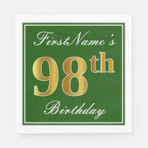 Elegant Green, Faux Gold 98th Birthday + naam Servet