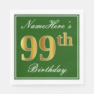 Elegant Green, Faux Gold 99th Birthday + naam Servetten