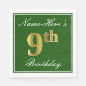 Elegant Green, Faux Gold 9th Birthday; aangepaste  Servetten (Voorkant)