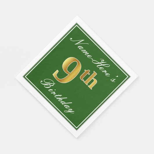 Elegant Green, Faux Gold 9th Birthday; aangepaste  Servetten (Hoek)
