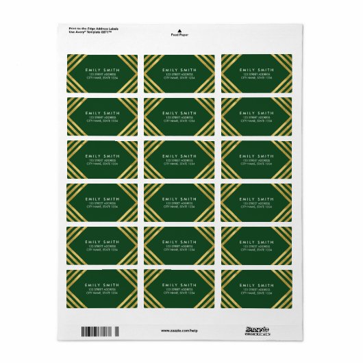 Elegant Green Faux Gold Geometric Lines Adres Etiket (Full Sheet)