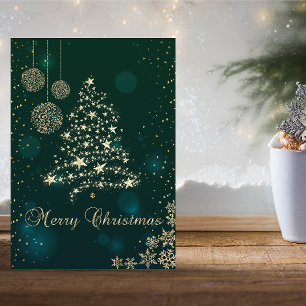 Elegant Green, Faux Gold kerstboom, Snowflakes Feestdagen Kaart