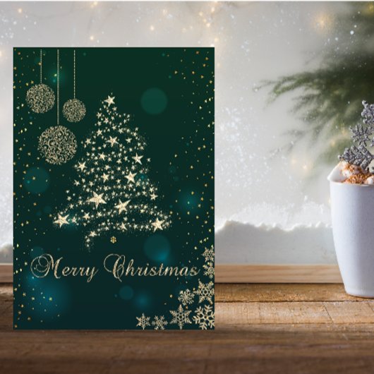Elegant Green, Faux Gold kerstboom, Snowflakes Feestdagen Kaart