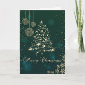 Elegant Green, Faux Gold kerstboom, Snowflakes Feestdagen Kaart (Voorkant)