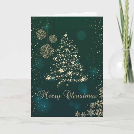Elegant Green, Faux Gold kerstboom, Snowflakes Feestdagen Kaart (Voorkant)