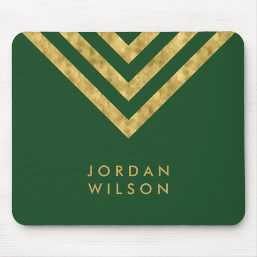 Elegant Green Faux Gold Name Chevron Geometric Muismat (Voorkant)