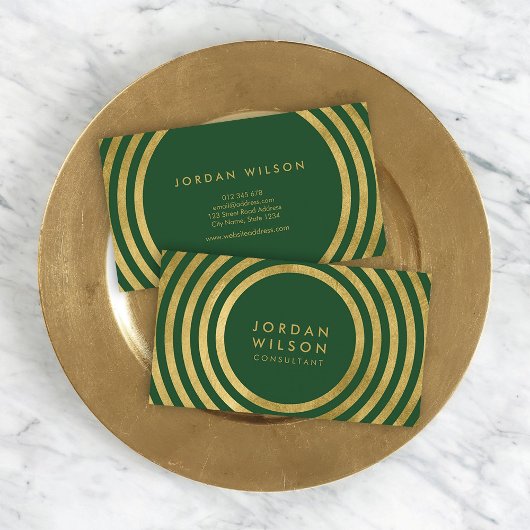 Elegant Green Faux Gold Round Lines Consultant Visitekaartje