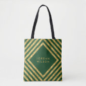 Elegant Green Faux Gold Square Lines Geometric Tote Bag (Voorkant)