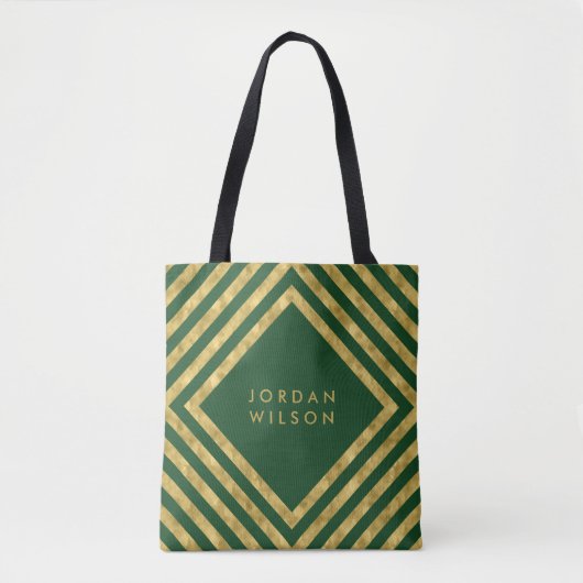 Elegant Green Faux Gold Square Lines Geometric Tote Bag (Voorkant)
