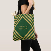 Elegant Green Faux Gold Square Lines Geometric Tote Bag (Dichtbij)