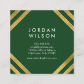 Elegant Green Faux Gold Square Lines Geometric Vierkante Visitekaartje (Achterkant)