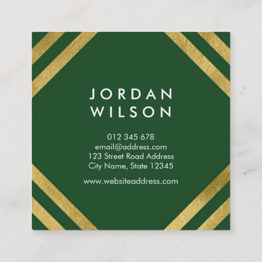 Elegant Green Faux Gold Square Lines Geometric Vierkante Visitekaartje (Achterkant)