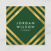 Elegant Green Faux Gold Square Lines Geometric Vierkante Visitekaartje (Voorkant)