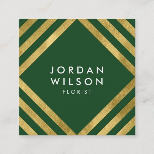 Elegant Green Faux Gold Square Lines Geometric Vierkante Visitekaartje (Voorkant)