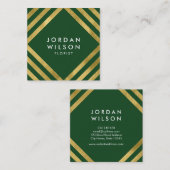 Elegant Green Faux Gold Square Lines Geometric Vierkante Visitekaartje (Voorkant / Achterkant)