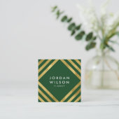 Elegant Green Faux Gold Square Lines Geometric Vierkante Visitekaartje (Staand voorkant)