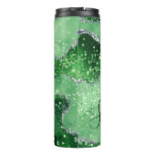 Elegant Green & Faux Silver Glitter Agate Thermosbeker (Achterkant)