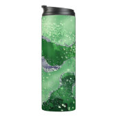 Elegant Green & Faux Silver Glitter Agate Thermosbeker (Geroteerd rechts)