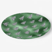 Elegant Green & Faux Silver Trees Christmas Papieren Bordje (Gekanteld)
