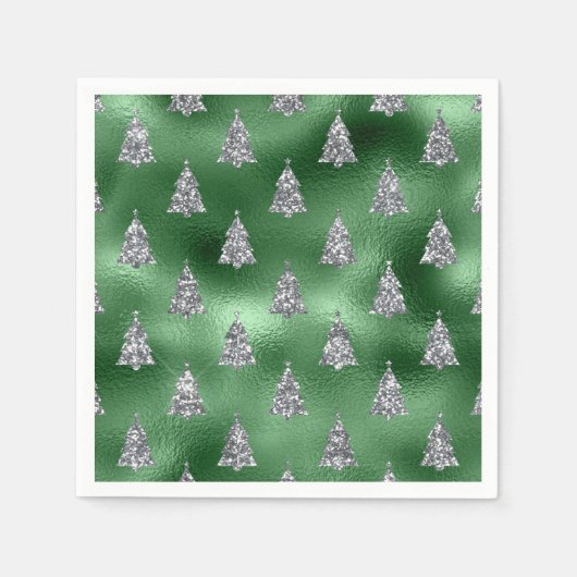 Elegant Green & Faux Silver Trees Christmas  Servet (Voorkant)