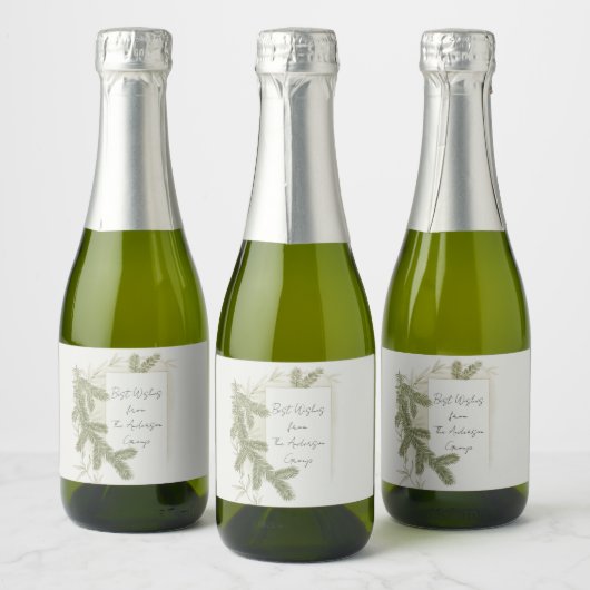 Elegant Green Ferns Custom Hand Script Corporate Sparkling Wijnetiket (Flessen)