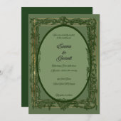 Elegant Green Filigree Wedding Invitation Kaart (Voorkant / Achterkant)