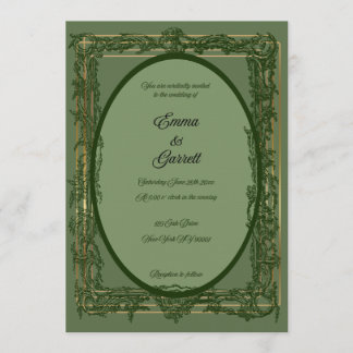 Elegant Green Filigree Wedding Invitation Kaart
