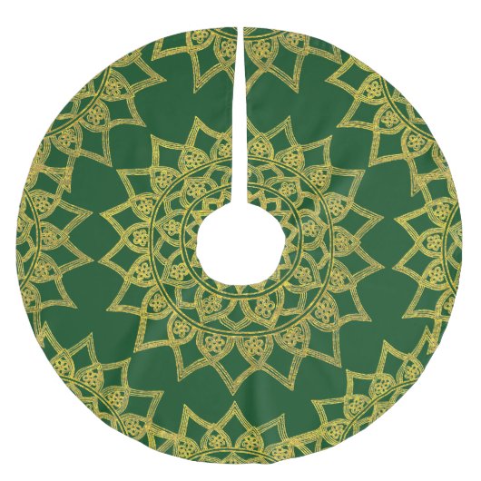 Elegant Green Fine Gold Floral Mandala Kerstmis Kerstboom Rok (Voorkant)