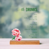 Elegant Green Floral Beverage Menu Acryl Bord (Neutraal)