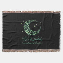 Elegant Green Floral Crescent Ramadan Mubarak Arab Deken