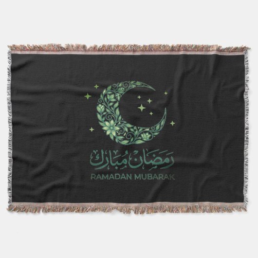 Elegant Green Floral Crescent Ramadan Mubarak Arab Deken (Voorkant)