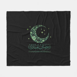 Elegant Green Floral Crescent Ramadan Mubarak Arab Fleece Deken