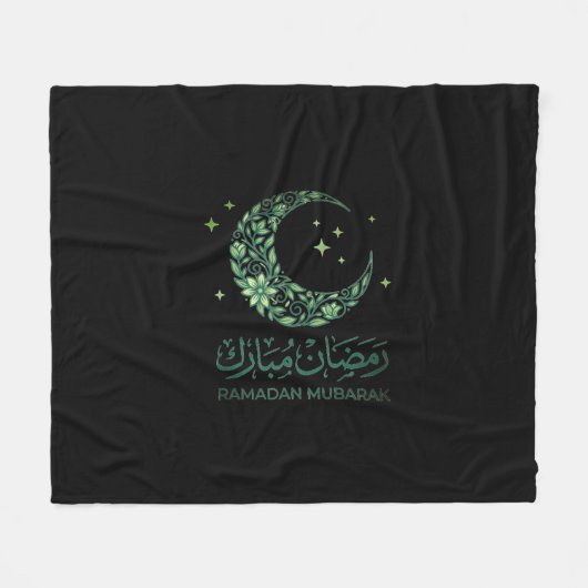 Elegant Green Floral Crescent Ramadan Mubarak Arab Fleece Deken (Voorkant (Horizontaal))