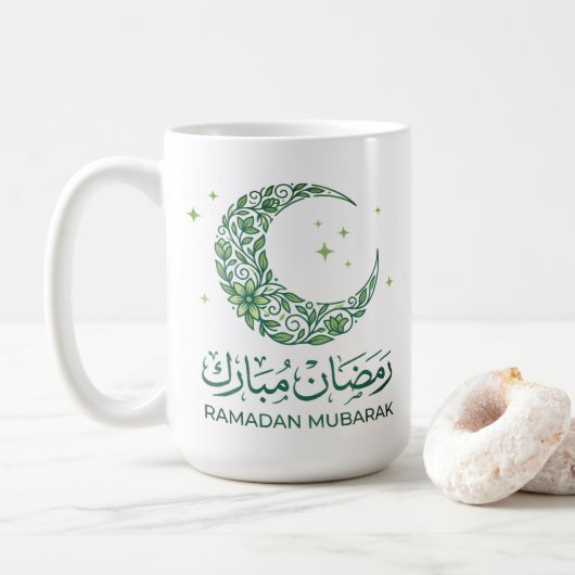 Elegant Green Floral Crescent Ramadan Mubarak Arab Koffiemok (Met donut)