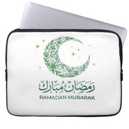Elegant Green Floral Crescent Ramadan Mubarak Arab Laptop Sleeve