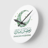 Elegant Green Floral Crescent Ramadan Mubarak Arab Ronde Klok (Hoek)