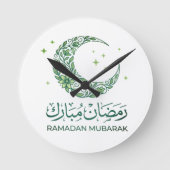 Elegant Green Floral Crescent Ramadan Mubarak Arab Ronde Klok (Voorkant)